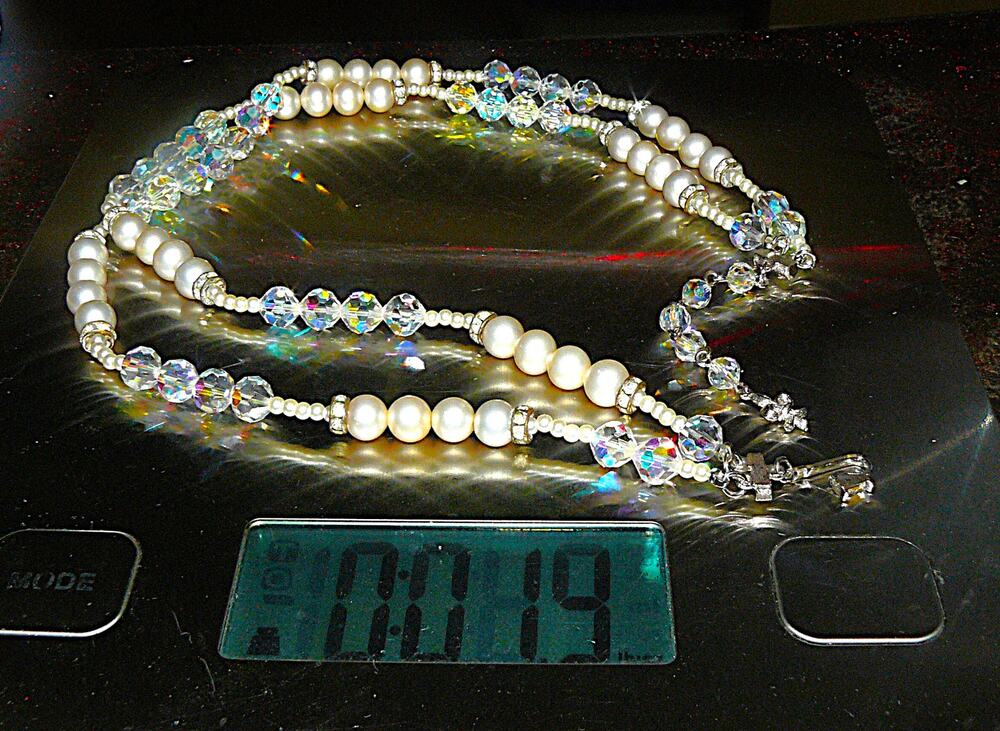 Vtg Vendome Double-Strand Faux Pearl Crystal Aurora Borealis Beads Necklace